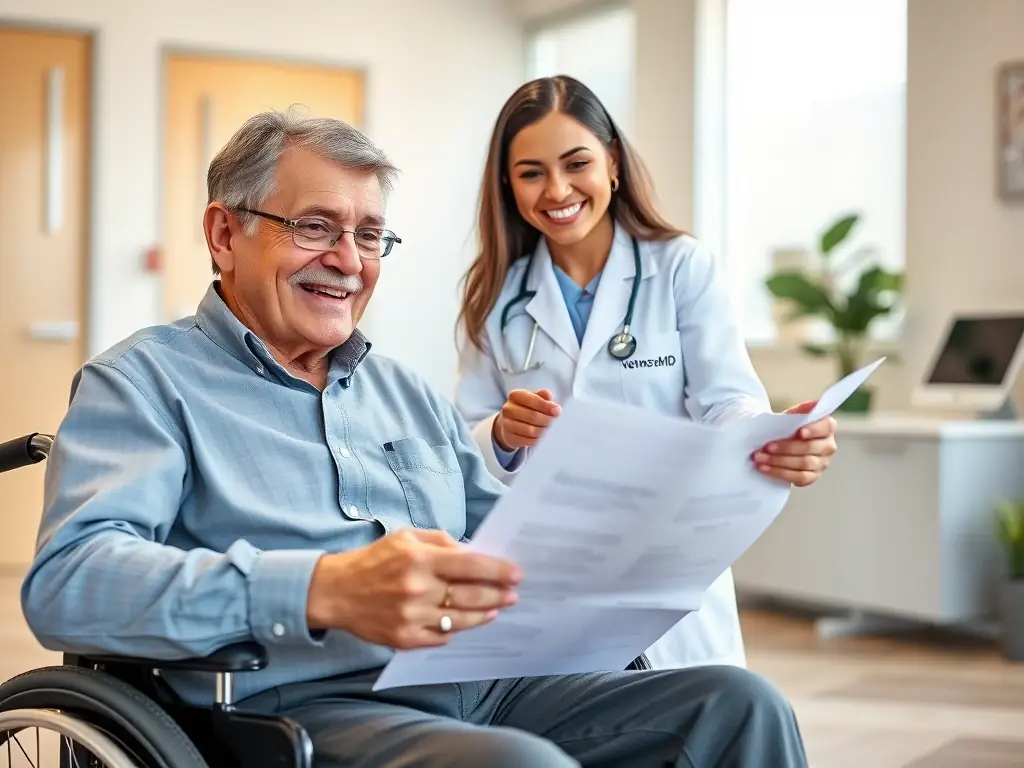 A veteran filling out a DBQ form with assistance from a medical professional, illustrating the support provided in the DBQ Preparation service.