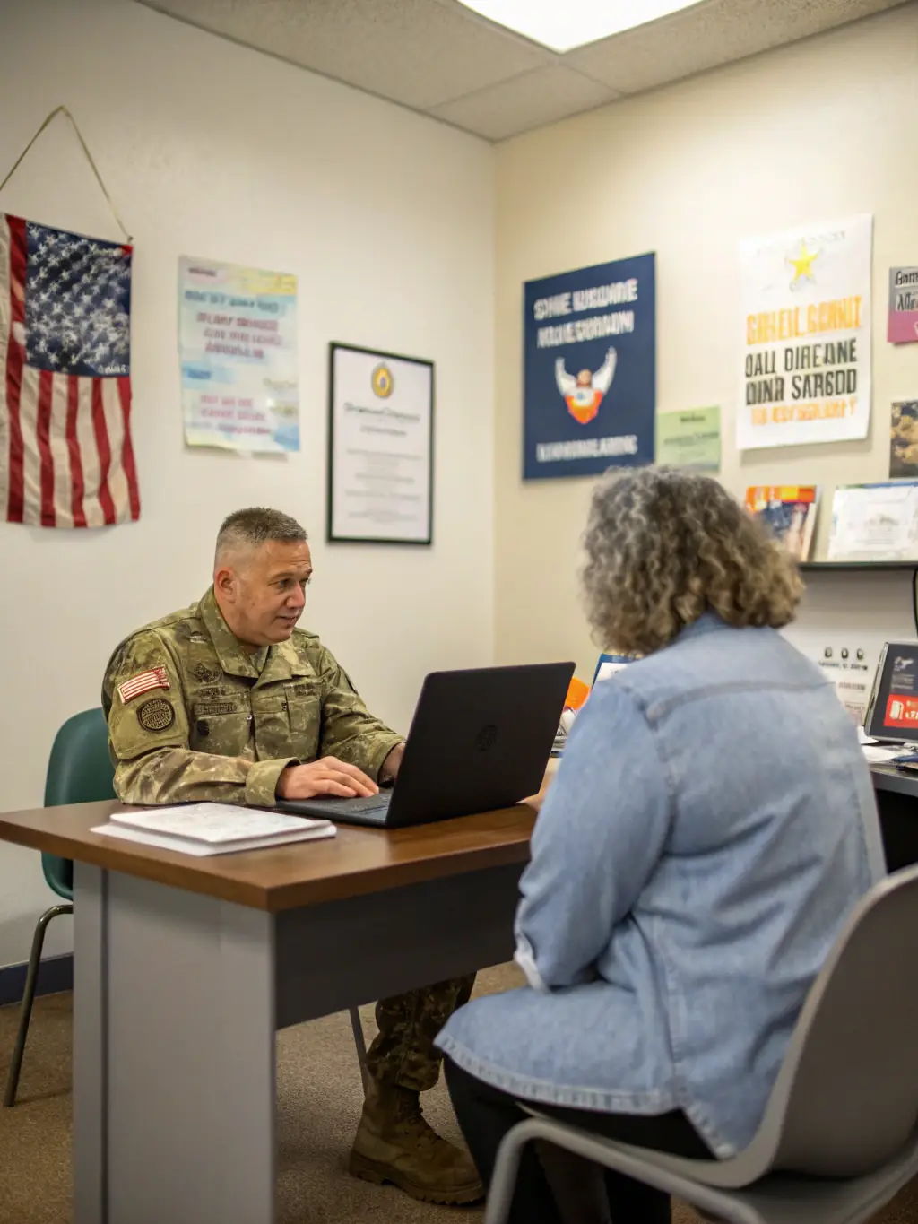 An image of a veteran receiving assistance with their paperwork, symbolizing VetNexusMD's commitment to supporting veterans in their disability claims process.